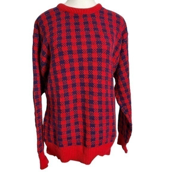 Catcher Sweaters - Catcher Vintage Red & Blue Checkered Cotton Crew Neck Sweater